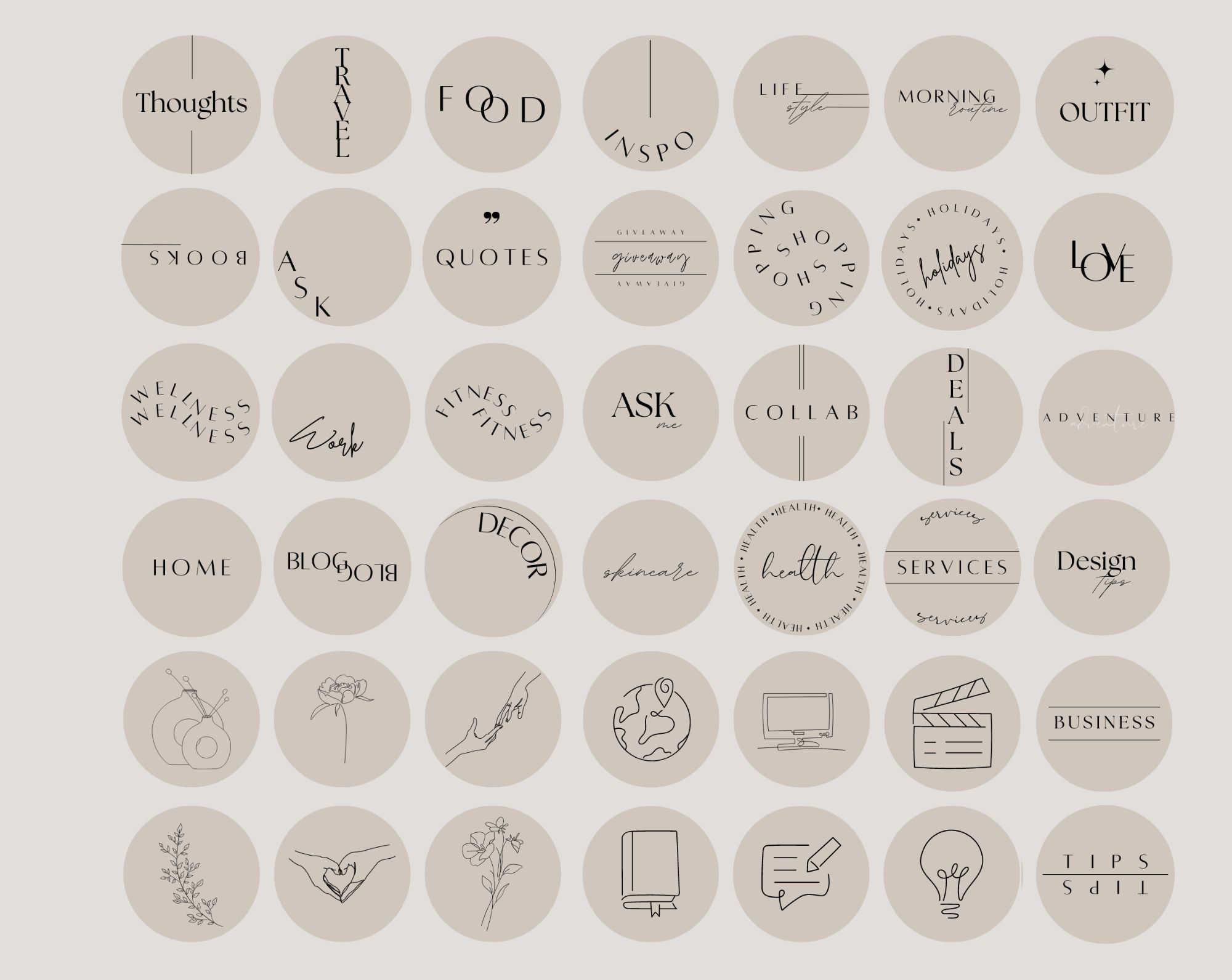 75 icônes Highlight Instagram éditables — Canva minimaliste beige 2
