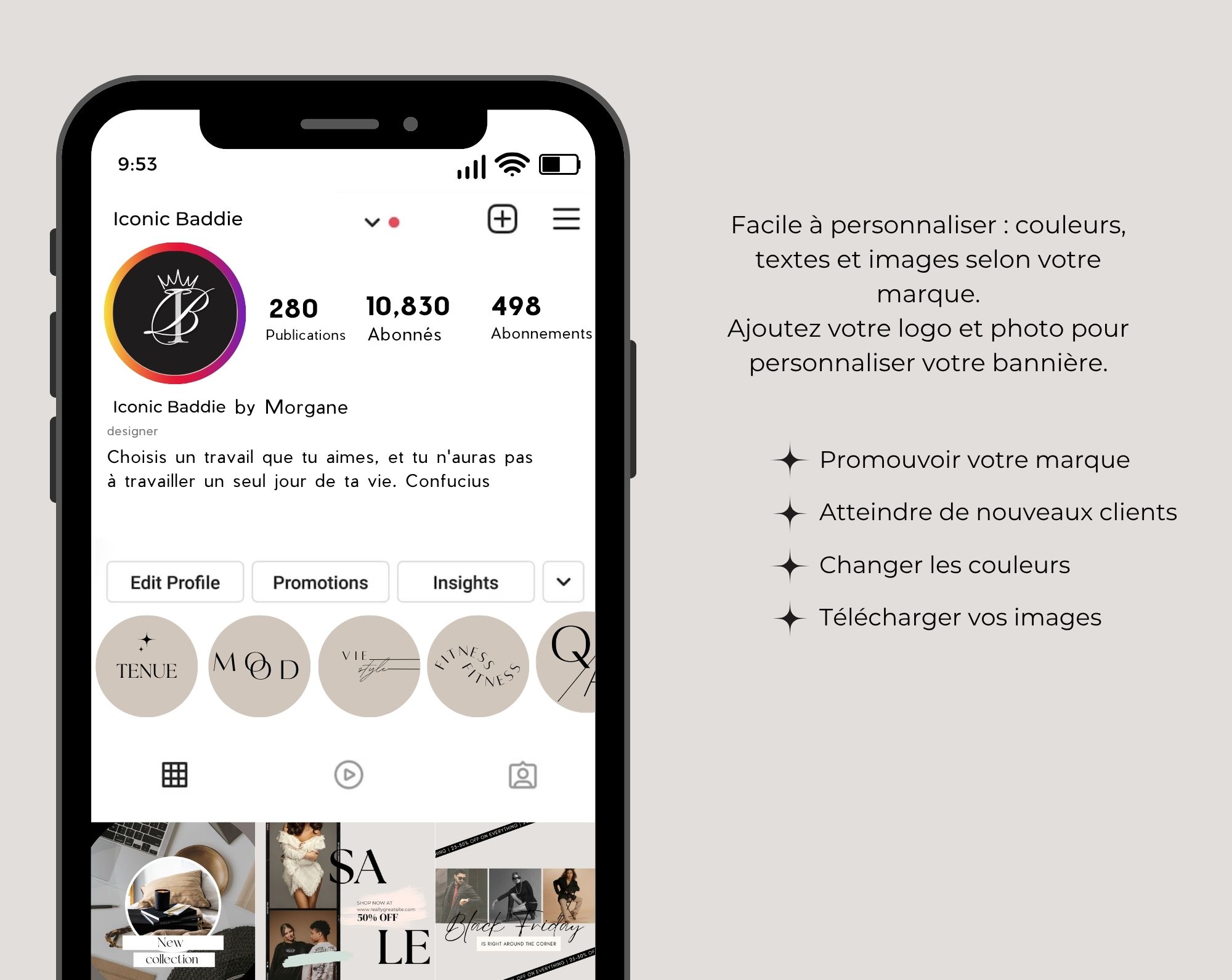 75 icônes Highlight Instagram éditables — Canva minimaliste beige 3