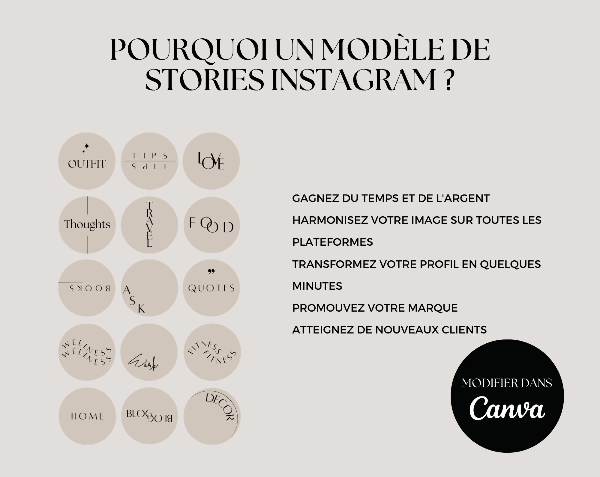 75 icônes Highlight Instagram éditables — Canva minimaliste beige 4